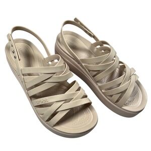 Crocs Brooklyn Strappy Low Wedge Sandals Women 9 Beige Platform LiteRide Neutral